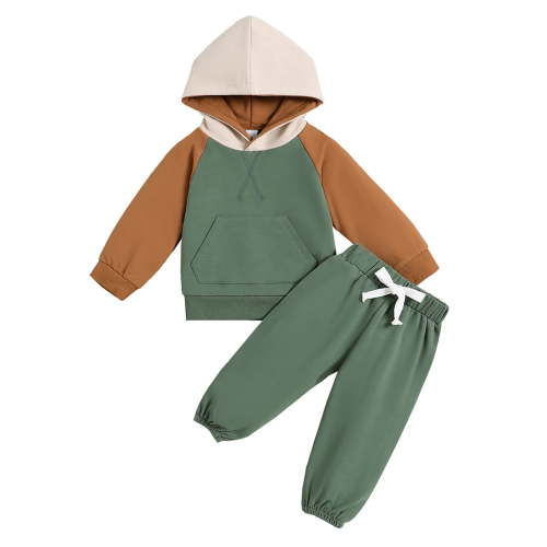 Baby Boy Clothes 3-6 Months Boy Clothes Toddler Baby Boy Clothes Color Block Hoodies + Pants Cute Fall Winter Outfits Green 0-6 Months