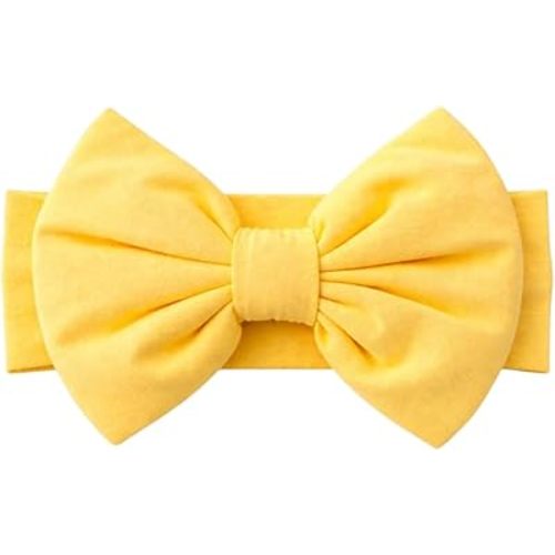 Baby Girl Headband with Extra Large Bow – Handmade Cotton Stretchy Hairband for Infant & Toddler (Yellow, 3-36 Month)