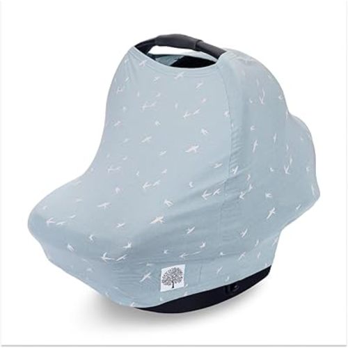 Parker Baby 4 in 1 Car Seat Cover for Girls and Boys - Stretchy Carseat Canopy, Nursing Cover, Grocery Cart Cover, High Chair Cover - "Dove"