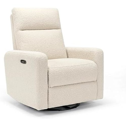 Nurture& The Glider Plus - Premium Nursery Power Recliner | Swivel Chair with Adjustable Head Support | Adjustable Lumbar Support Built in USB The Ultimate Comfort for Nursing, Relaxing (Boucle Creme)