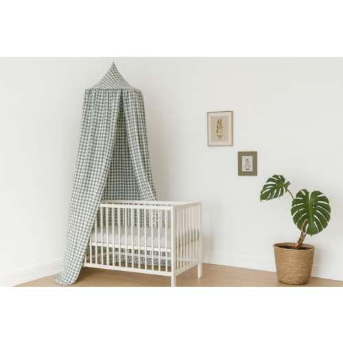 Gingham Bed Canopy | Cotton Canopy for Baby Crib | Hanging Nursery Canopy, Neutral Canopy for Crib or Toddler Bed