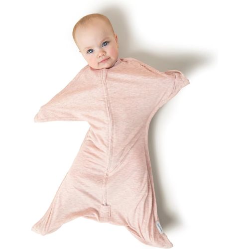 SleepingBaby Zipadee-Zip Transition Swaddle - Cozy Baby Swaddling Blanket with Zipper Convenience - Roomy Wearable Blanket for Easy Diaper Changes - 4-8 Month - Ballet Pink Heather