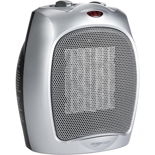 Amazon Basics Ceramic Space Heater, Portable Indoor Heating Solution, With Overheat and Tip-Over Protection, Thermostat, Non-Oscillating, 1500W, 7.52"D x 6.34"W x 9.45"H, Black