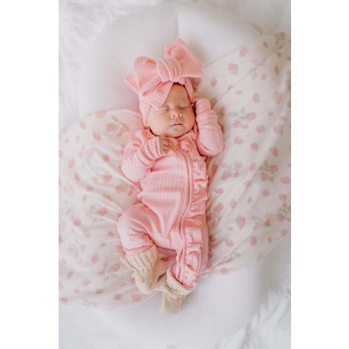 Frill Zip Romper | Peony Rib Pointelle – Little and Fern