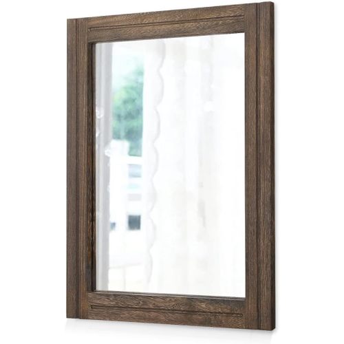 AAZZKANG Rustic Wood Mirror Rectangle Decorative Wall Hanging Mirrors with Frame Large 28"x20" for Bedroom Living Room Bathroom Home Entryway