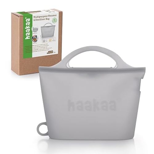 Haakaa Silicone Microwave Steamer & Steriliser Bag, 70oz/2000ml Large Capacity Reusable Steaming Bags for Baby Bottles, Breast Pump, Accessories, Pacifiers,Teethers, Great for Home&On The Go, Grey/1PC