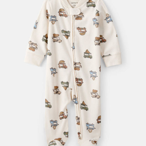 Baby Boy Truck Print Cotton Long-Sleeve Sleeper- Ivory | Carter’s Oshkosh Canada