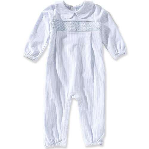 Edgehill Collection Baby Boys Cotton Stripe Peter Pan Collar Long-Sleeve Smocked Coverall