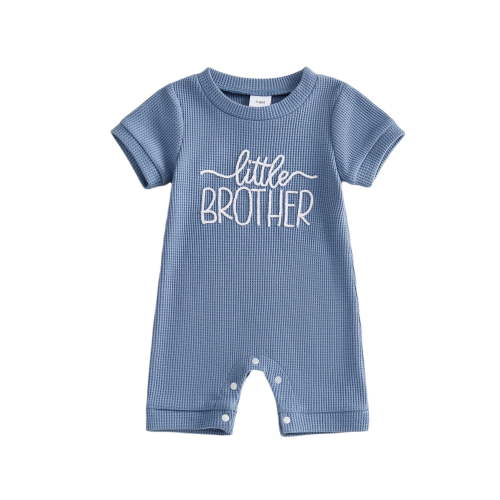BemeyourBBs Newborn Baby Boy Little Brother Outfit Waffle Knit Romper Letter Embroidered Short Sleeve Crew Neck Jumpsuit Casual Infant Summer Spring Clothes