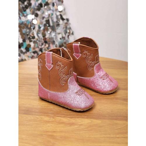 Brown Baby Shoes Western High-Top Girls Boots, PU Leather Embroidered Infant Boots, Non-Slip Rubber Sole Newborn First Walker Toddler Shoes | SHEIN USA