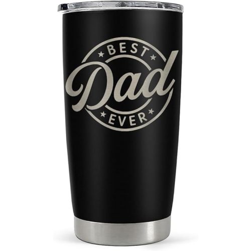 SANDJEST Best Dad Ever Tumbler with Lid - 20oz Insulated Stainless Steel Cup- Coffee Mug for Sport Travel Office, Gift for Father’s Day Birthday
