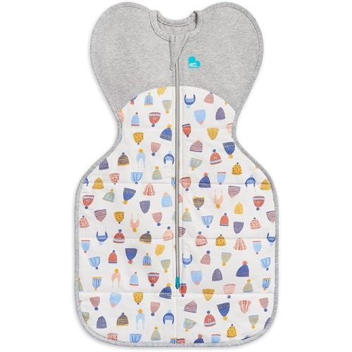 Love to Dream Warm Swaddle UP 2.5 TOG Baby Sleep Sack for Autumn & Winter | Arms Up Position for Self-Soothing, Calms Startle Reflex | Medium 13-19 lbs, White Happy Hats