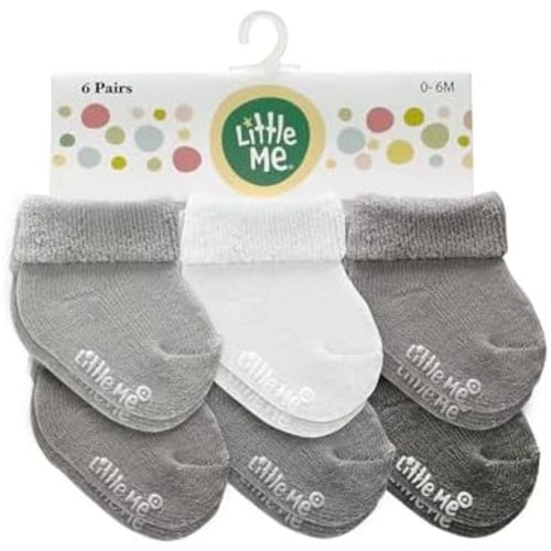 Little Me Baby Socks – 6-Pack Terry Turn Cuff Socks for Newborns, Infants & Babies, 0–6 Months