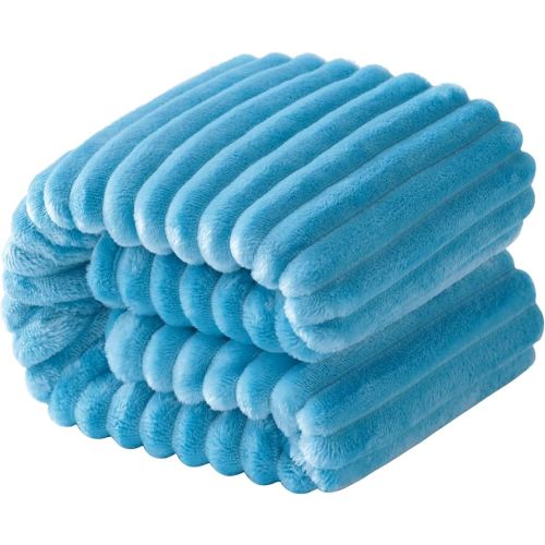 NTBAY Plush Flannel Oversized Baby Blanket, 50X60 Inches Soft and Warm Toddler Blanket with Striped Texture Nursery Bed Blanket for Stroller, Crib, Travel, Baby Gift, 50"x60", Blue