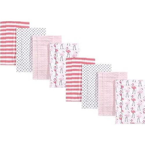 Hudson Baby Cotton Poly Flannel Burp Cloths Multipack, Flamingos 8-Pack, One Size