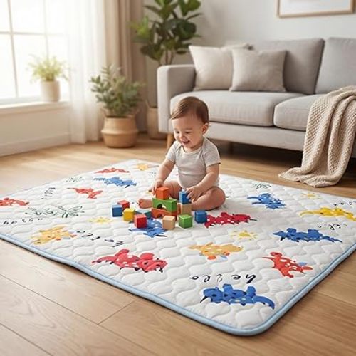 LIWEGHT Baby Play Mat,71''x79''x1.2'' Baby Mat for Floor & Playpen,Premium Thicker Foam Crawling Mat,Non-Slip Playmats for Kids and Toddlers, Portable Foldable & Machine Washable Baby Rug, Dinosaur