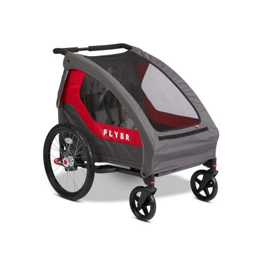 Radio Flyer Flyer Duoflex 2 in 1 Bike Trailer and Double Stroller- Gray/Red/Black