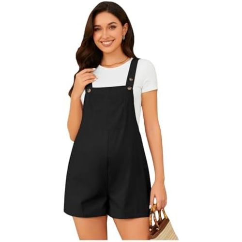 OYOANGLE Women's Maternity Overall Shorts Tie Knot Strap Short Romper Jumpsuit with One Pockets