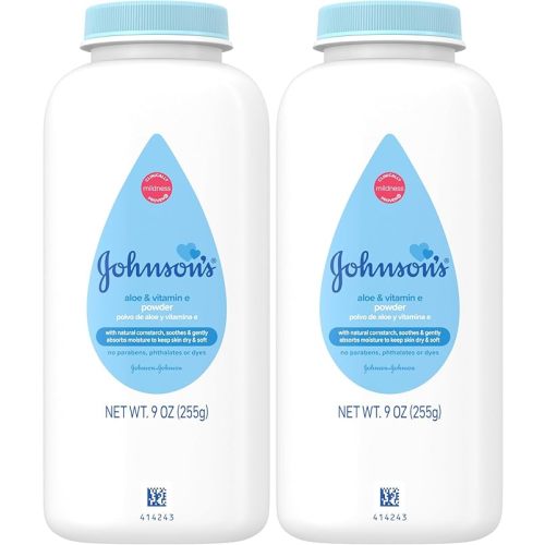 Johnson's Baby Cornstarch Baby Powder, Aloe & Vitamin E for Delicate Skin, Hypoallergenic, No Added Parabens, & Dyes, Silky for Gentle Baby-Skin Care, Baby-Essentials, 9 oz (Pack of 2)