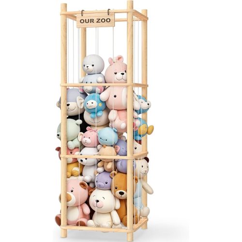 Stuffed Animal Storage & Organizer, Wooden Cute Zoo Toy Holder for Toddler Rooms, Playrooms & Bedrooms