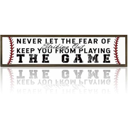 Inspirational Wood Sign, Sports Decor, Baseball Games Decor, Office Wall Decor Art, Decorative Wooden Box Sign, Never Let the Fear of Striking Out Sign, US Marine Corps Gifts for Men or Women