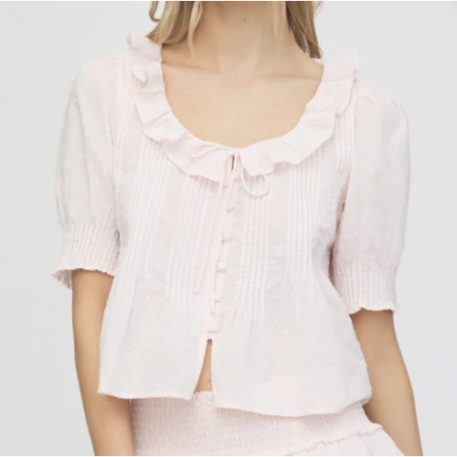 The Camri Top - Powder Pink Swiss Dot
