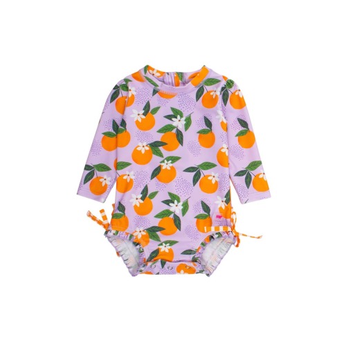 Baby Girls Orange You The Sweetest Long Sleeve UPF50+ One Piece Rash Guard, 0-3M