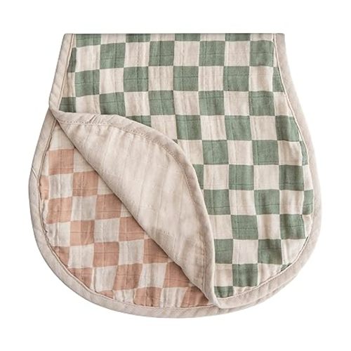 mushie Muslin Baby Burp Cloths | 100% Organic Cotton, Set of 2 (Olive Check/Natural Check)