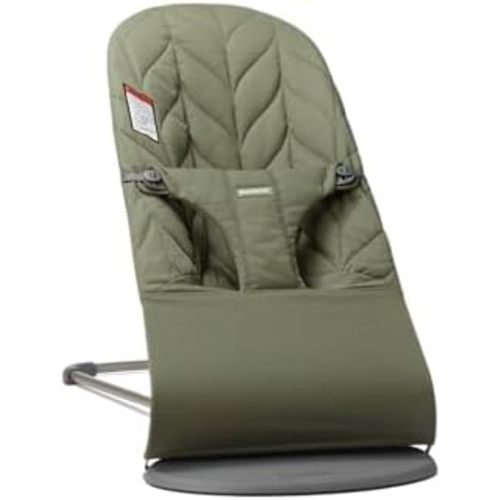 BabyBjörn Bouncer Bliss, Dark Green, Woven, Petal Quilt | 2-in-1 Adjustable Baby Bouncer Seat and Toddler Chair, Newborn to Toddler (8-29 lbs), 4 Positions, Lightweight & Portable