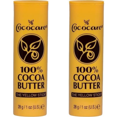 Cococare 100% Cocoa Butter Stick - All-Natural Cocoa Butter Emollient for Ultimate Skin Hydration & Protection - The Yellow Stick - (2 Pack)