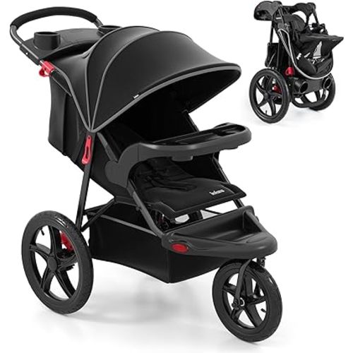 INFANS Jogging Stroller, Foldable Jogger with Air-Filled Tires Shock Absorbing Suspension Adjustable Backrest, Baby Running Strollers