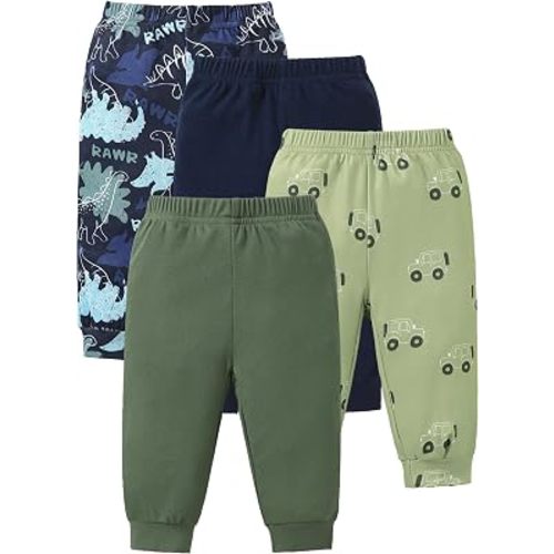 Jecson Baby Boy Pants 4-Pack Soft Toddler Sweatpants Elastic Waist 3M-3T