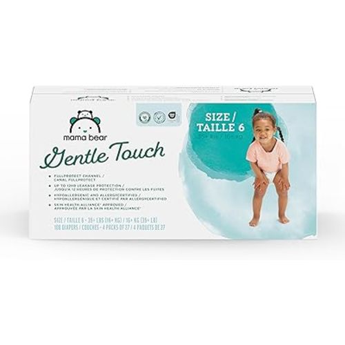 Amazon Brand - Mama Bear Gentle Touch Diapers, Size 6, 108 Count (4 packs of 27)