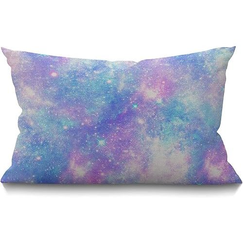 Smooffly Star Throw Pillow Covers Pink Blue Magical Galaxy Star Outer Space Waist Lumbar Cotton Linen Throw Pillow case Cushion Cover for Sofa Home Decorative Oblong 12X20 Inches