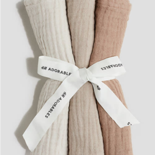 H&M 3-Pack Small Muslin Burp Cloths - Taupe/Natural White