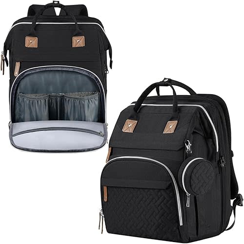 DERSTUEWE Baby Diaper Bag Backpack with Changting Station, Waterproof Diaper Bag, Baby Shower Gifts, Black