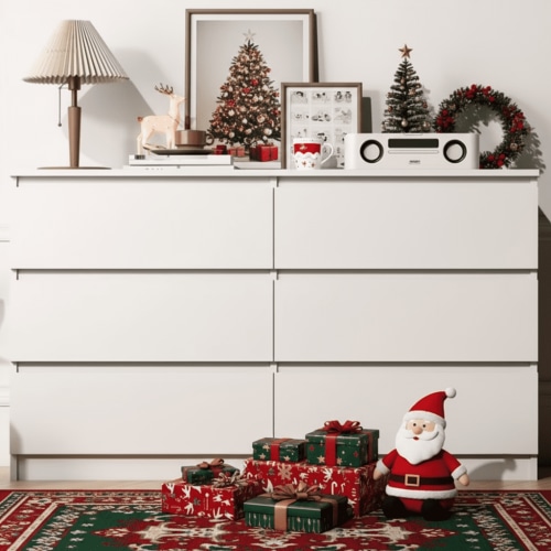 Kadyn White Chest of Drawer, 6 Double Drawer Dresser for Bedroom, Modern Storage Cabinet for Living Room, Dresser