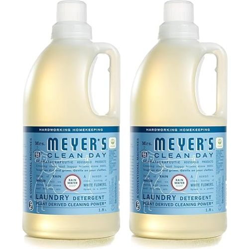 MRS. MEYER'S CLEAN DAY Liquid Laundry Detergent, Infused with Essential Oils, Rain Water, 64 oz - Pack of 2 (128 Loads)