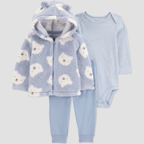 Carter's Just One You® Baby Boys' 3pc Bears Faux Shearling Sweatshirt with Long Sleeve Bodysuit and Pants Set - Blue Newborn