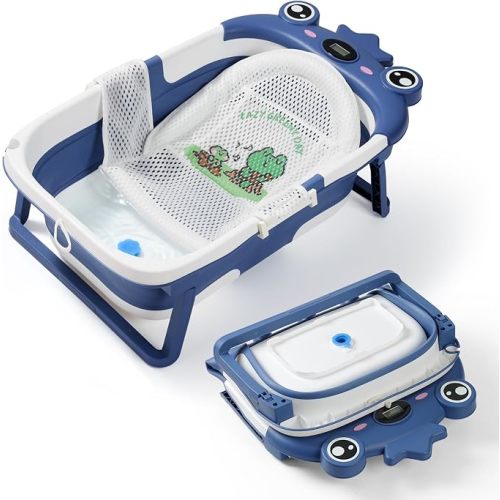 Baby Bathtub with Thermometer & Cushion, Portable Tub for 0-36 Months