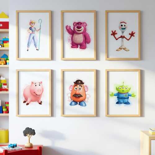 Toy Story Watercolor Wall Art Set of 6 | Bo Peep Lotso Forky Potato Head Hamm Alien | Kids Room Decor | Printable Digital Poster Pack