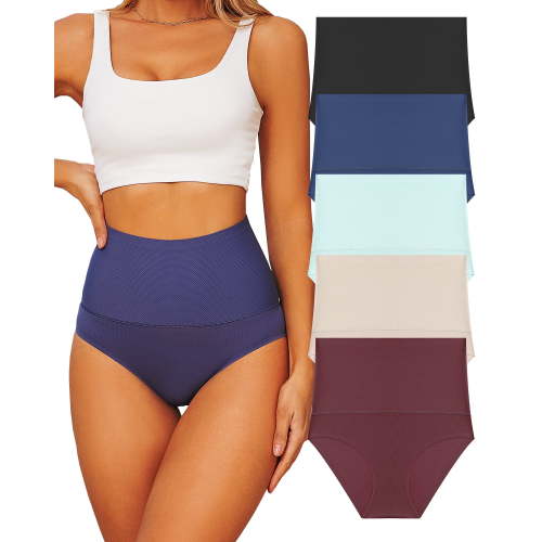 Finetoo 5 Pack Tummy Control Shapewear Underwear for Women High Waisteded Body Shaper Panties Butt Lifter Slimming Briefs Sport Breathable Panty for Ladies S-XXL