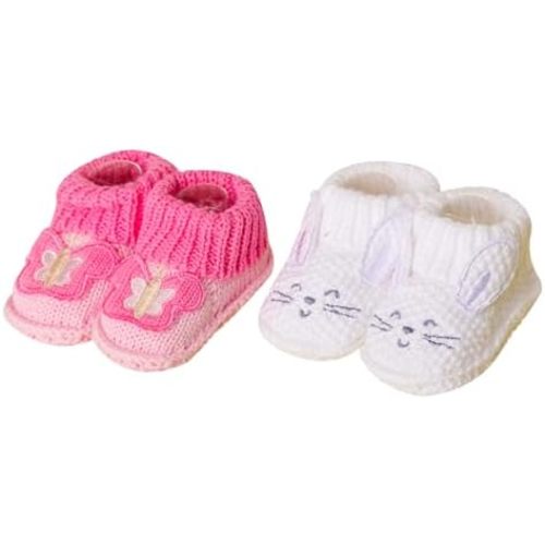 Baby Booties Newborn Infant Hand Crochet Knit Cotton Shoes Booties First Walking Slippers Indoor House Shoes for Baby 2 Pairs
