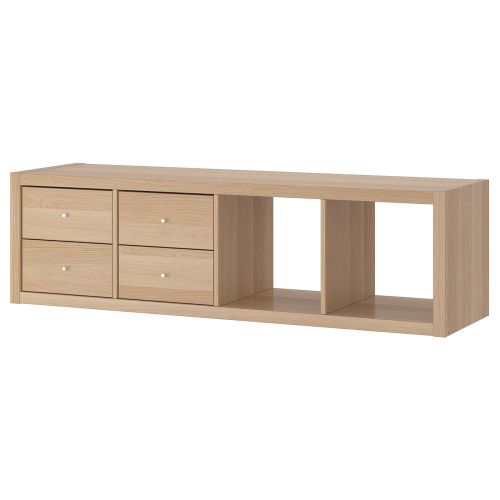 KALLAX Shelf unit with 2 inserts - with 4 drawers/white stained oak effect 57 5/8x16 3/8 "