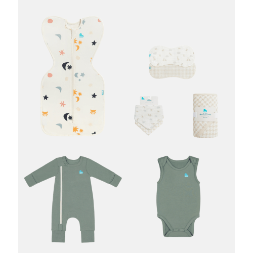 Newborn Essentials Bundle | Swaddle Up 1.0 TOG | Romper | Bodysuit | Bib | Towel | Burp