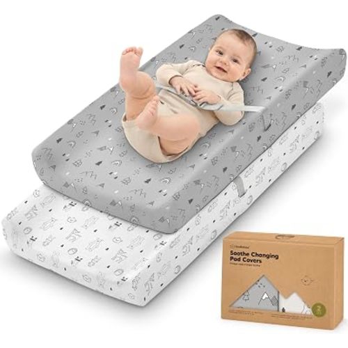 2-Pack Organic Changing Pad Covers for Girl, Boy, 100% Cotton (Woodland)