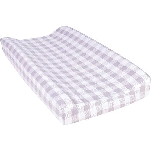 Gray and Cream Buffalo Check Deluxe Flannel Changing Pad Cover - Buffalo Check Print Cotton Flannel, Cream, Gray, Fully Elasticized, 6 in Deep Pockets, Fits Standard Changing Pad 16 in x 32 in