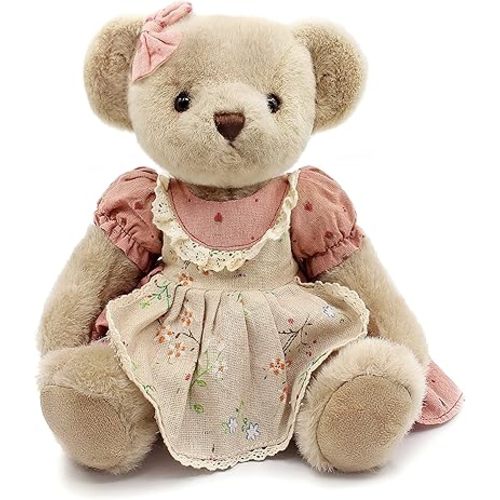 Jointed Teddy Bear Stuffed Animals Small Soft Plush Toy with Cloth (Rose Red 13Inch)