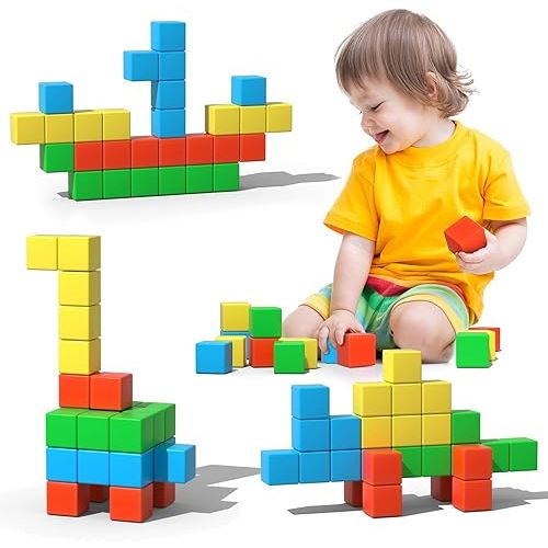 Magnetic Blocks, 1.34 inch Large Magnetic Building Blocks, 3D Magnetic Cubes for Toddlers, Preschool Educational Construction Kit, Sensory Montessori Toys Kids Blocks for Boys Girls Toddlers