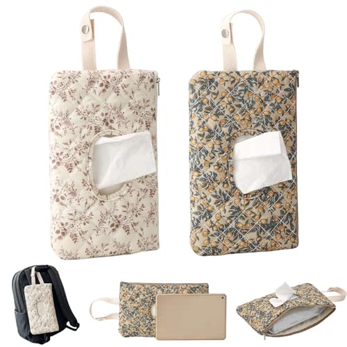 Cyeior 2Pcs Quilted Baby Diaper and Wipes Pouch, Reusable Wipes Pouch with Lanyard Floral, Floral Quilted DiaperPouch for Travel Stroller Daily Casual (2pcs)